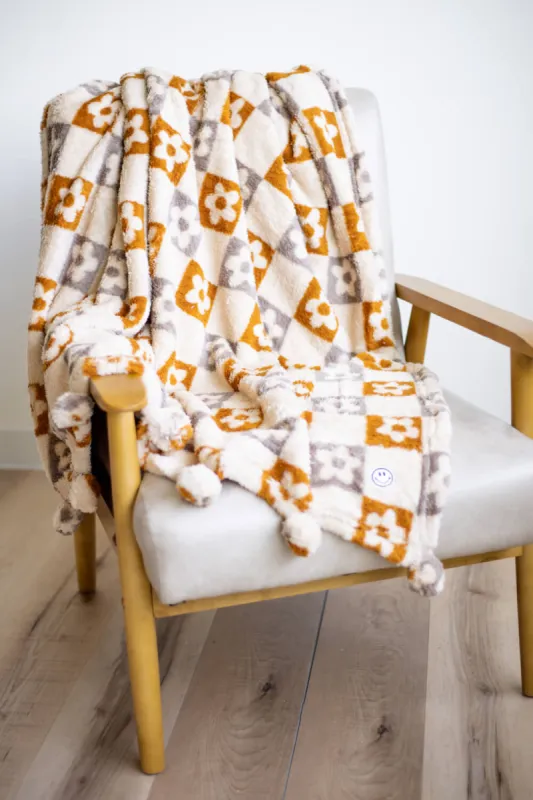 Simply Southern Sherpa Pom Pom Throw Blanket in Checkered Floral | PP-0224-BLNKT-SHERPA-CHKFLWR sold by Glik’s