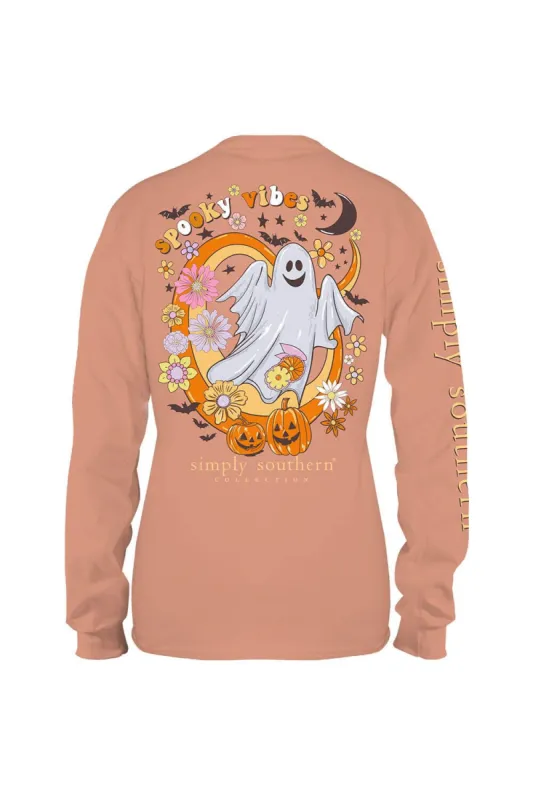 Simply Southern Youth Long Sleeve Spooky Vibes T-Shirt for Girls in Cafe | YTH-LS-SPOOKY-CAFE sold by Glik’s