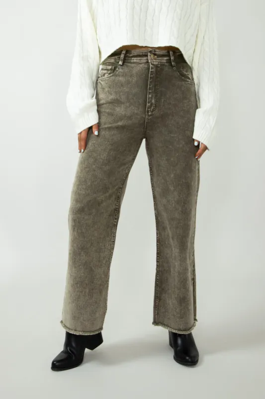 Washed Frayed Wide Leg Jeans for Women in Olive | NP70291-OLIVE sold by Glik’s