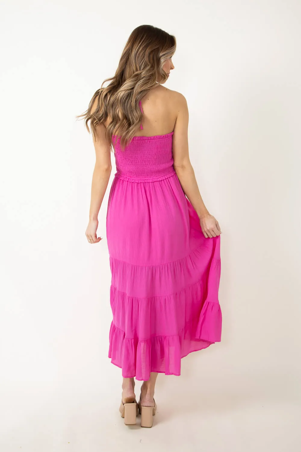 Halter Neck Tiered Maxi Dress for Women in Pink | ND30242-FUCHSIA sold by Glik’s product image thumbnail 3
