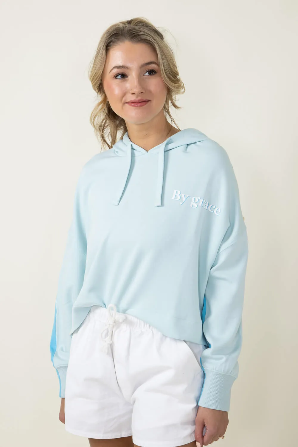 Simply Southern Color Block Through Faith Cropped Hoodie for Women in Blue | PP-0124-HD-CLRBLK-FAITH sold by Glik’s product image thumbnail 4