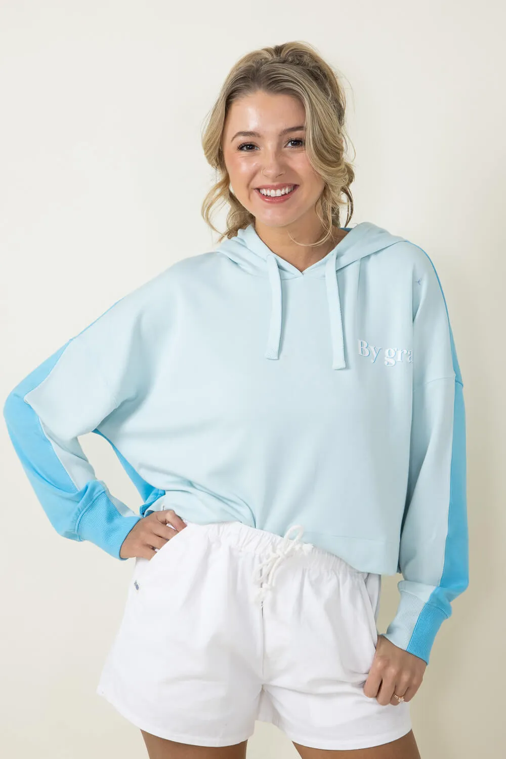Simply Southern Color Block Through Faith Cropped Hoodie for Women in Blue | PP-0124-HD-CLRBLK-FAITH sold by Glik’s product image thumbnail 2