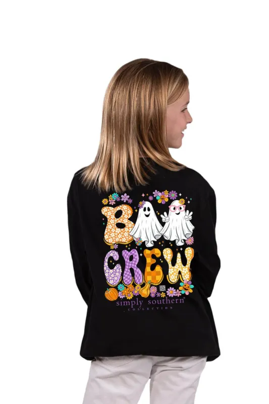 Simply Southern Youth Long Sleeve Boo Crew T-Shirt for Girls in Black | YTH-LS-TRICKTREAT-BLACK sold by Glik’s