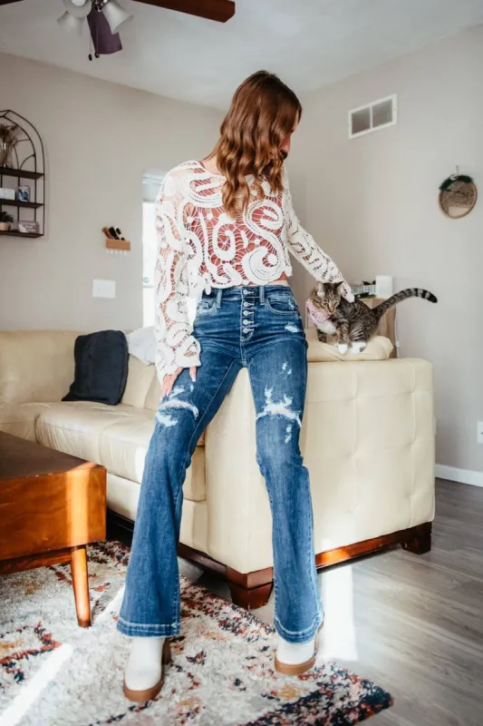 Judy Blue Mid Rise Distressed Trouser Flare Jeans for Women | 82430REG sold by Glik’s