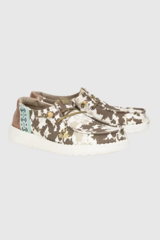 HEYDUDE Women’s Wendy Disco Cow Print Shoes in Tan | 41876-265 sold by Glik’s