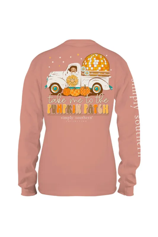 Simply Southern Youth Long Sleeve Pumpkin Patch T-Shirt for Girls in Cafe | YTH-LS-TRUCK-CAFE sold by Glik’s