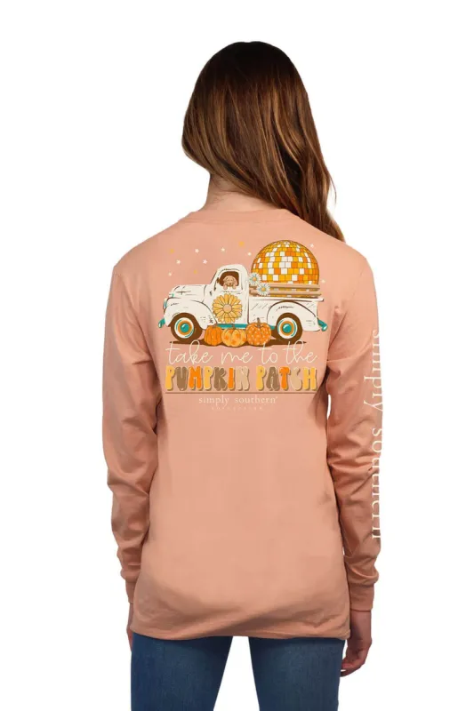 Simply Southern Long Sleeve Pumpkin Patch T-Shirt for Women in Cafe  | LS-TRUCK-CAFE sold by Glik’s