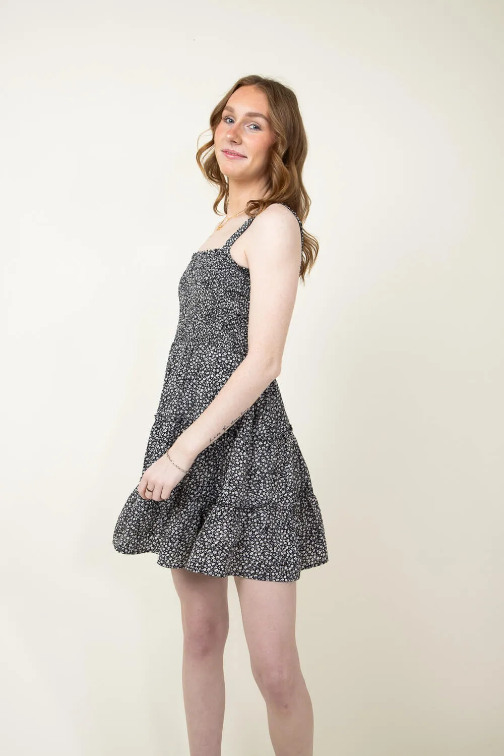 Open Back Elastic Band Mini Dress for Women in Black Mix Floral | ND30140-BLACKMIXFLORAL sold by Glik’s product image thumbnail 4