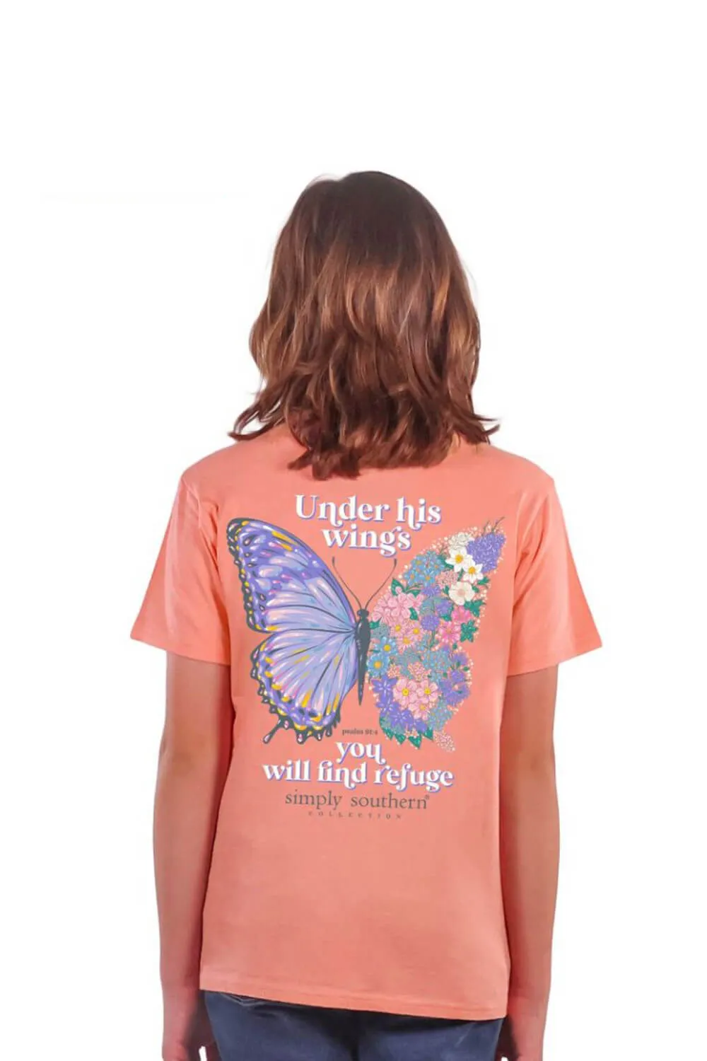 Simply Southern Youth Under His Wings T-Shirt for Girls in Pink | YTH-SS-WING-COCKTAIL sold by Glik’s