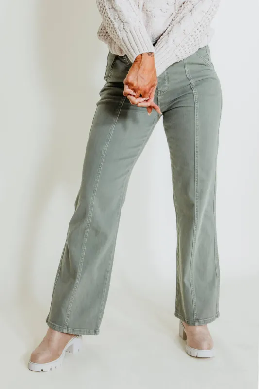 Judy Blue High Rise Dyed Front Seam Straight Jeans for Women in Sage | 88688-C-SAGE sold by Glik’s