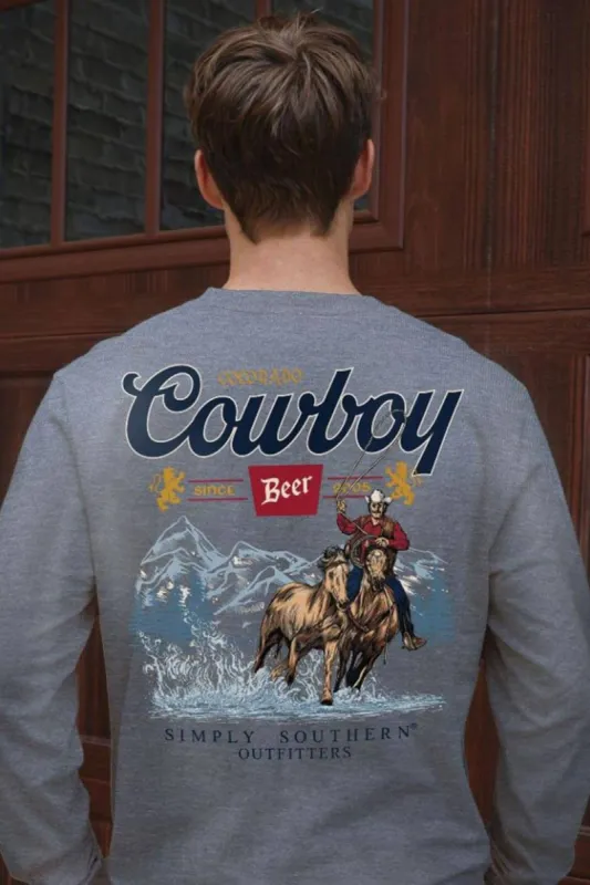 Simply Southern Long Sleeve Cowboy Beer T-Shirt for Men in Charcoal | MN-LS-BEER-CHARCOALHTHR sold by Glik’s