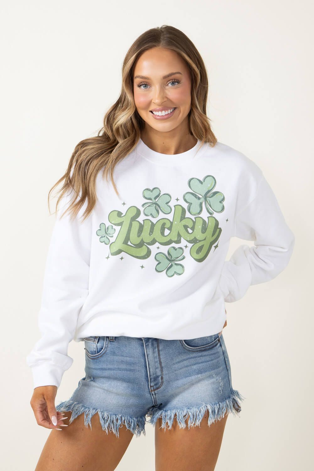 Lucky Clovers Graphic Fleece Sweatshirt for Women in White | 11250X-SS-WHITE sold by Glik’s product image thumbnail 4