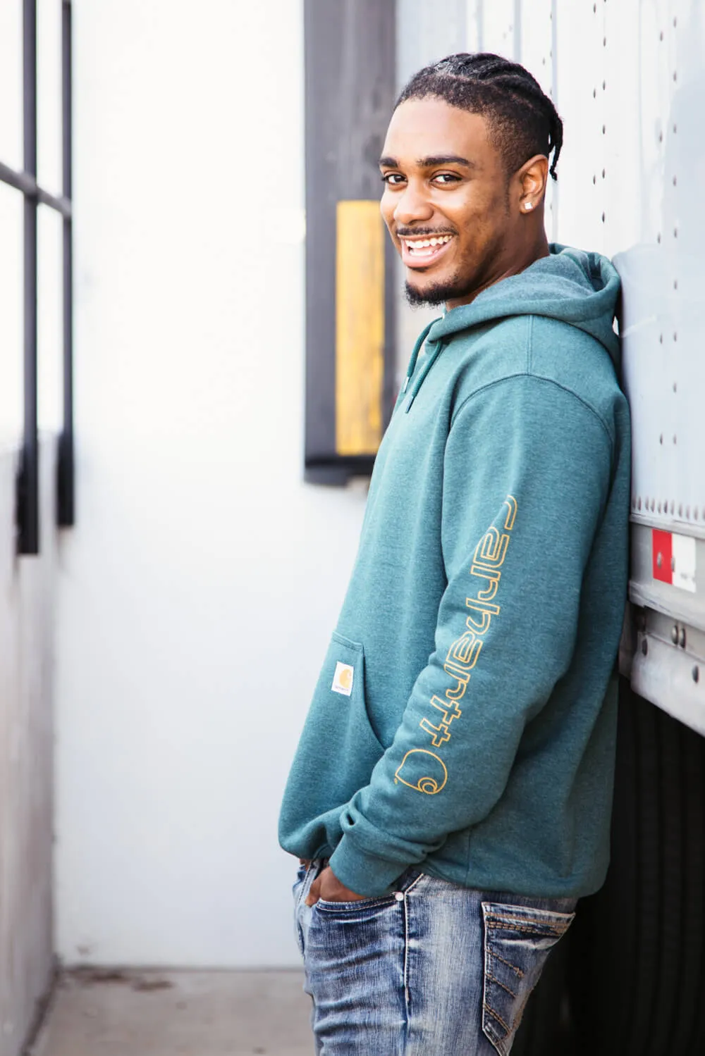 Carhartt Loose Midweight Logo Sleeve Graphic Sweatshirt for Men in Frosted Balsam Heath | K288-GIO-BALSAM sold by Glik’s