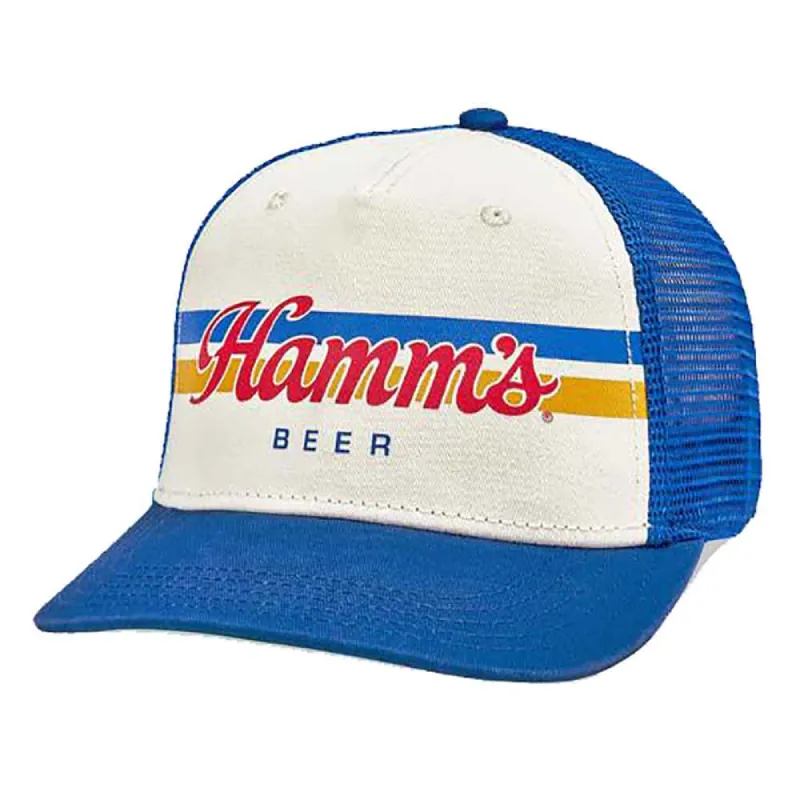 American Needle Sinclair Hamm’s Beer Trucker Hat for Men in Royal Blue | 21001A-HAMMS-ROYAL sold by Glik’s