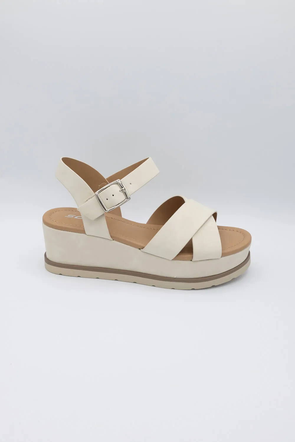 Soda Clever Criss Cross Platform Sandals for Women in Solid Beige | CLEVER-S BEIGE SOLID sold by Glik’s product image thumbnail 2