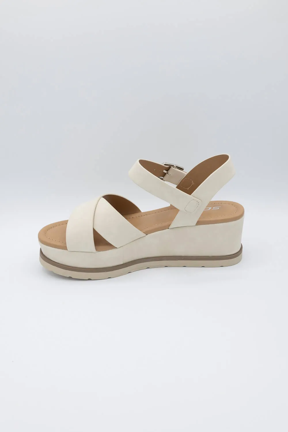 Soda Clever Criss Cross Platform Sandals for Women in Solid Beige | CLEVER-S BEIGE SOLID sold by Glik’s product image thumbnail 4