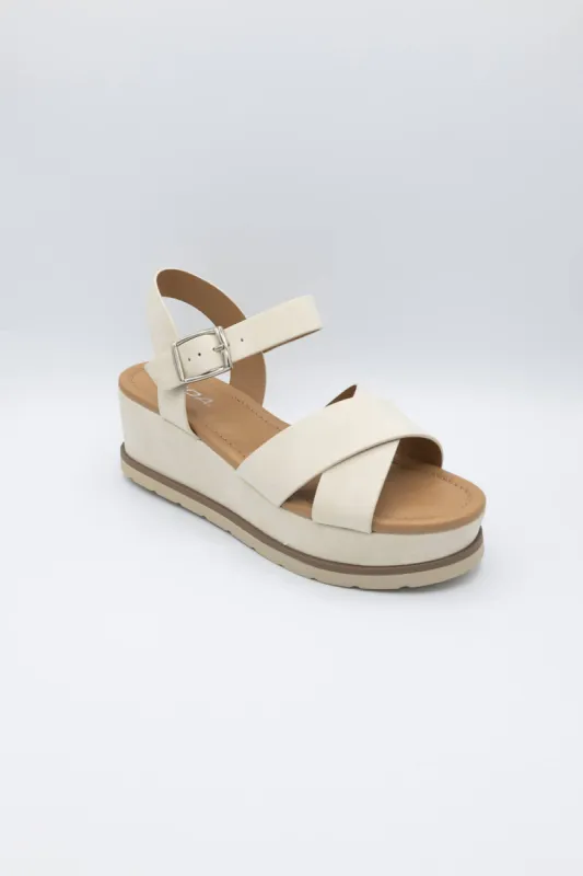 Soda Clever Criss Cross Platform Sandals for Women in Solid Beige | CLEVER-S BEIGE SOLID made by Glik’s