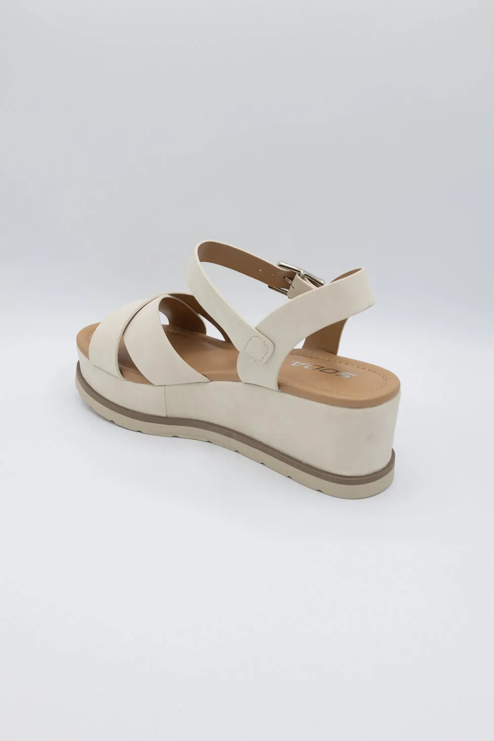 Soda Clever Criss Cross Platform Sandals for Women in Solid Beige | CLEVER-S BEIGE SOLID sold by Glik’s product image thumbnail 3