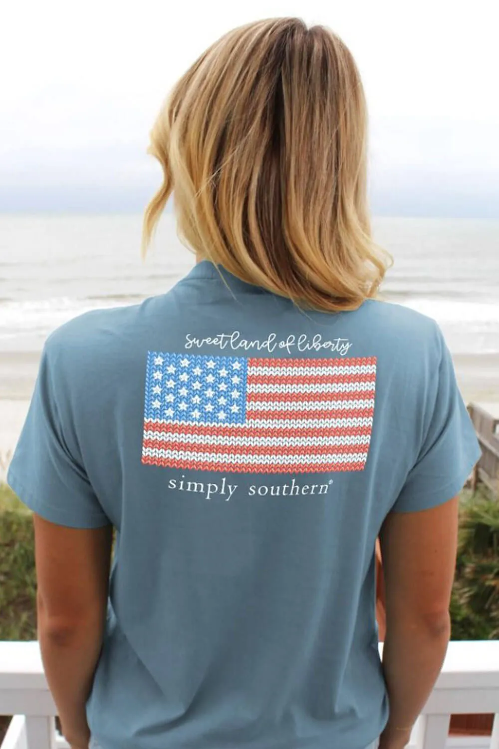 Simply Southern Knit Flag T-Shirt for Women in Blue | SS-KNITFLAG-COMET sold by Glik’s