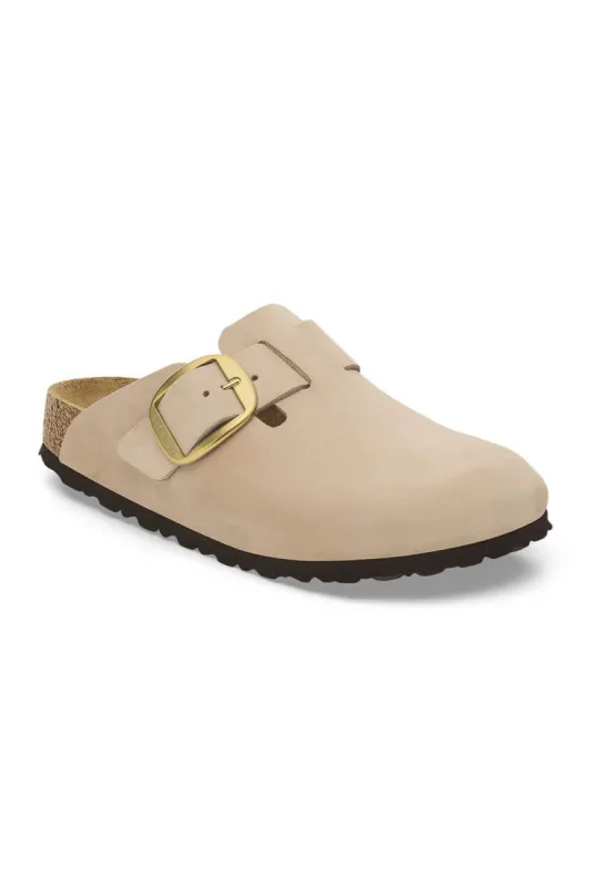 Birkenstock Boston Big Buckle Nubuck Leather Clogs for Women in Sandcastle | 1028052 sold by Glik’s