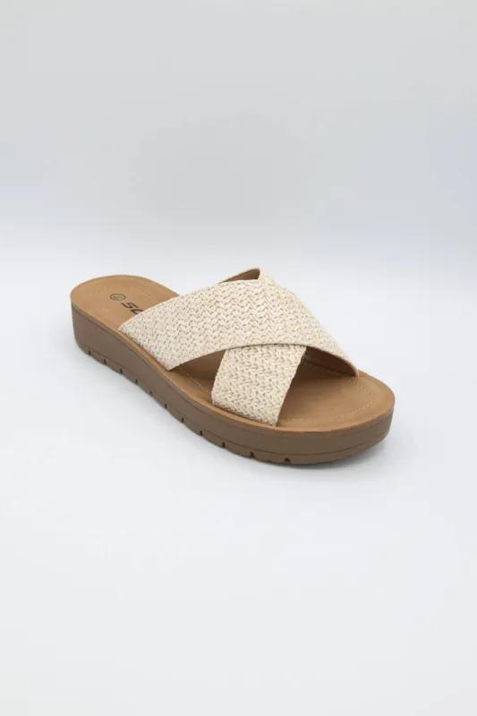 Soda Lucy Slides for Women in Nude | LUCY-AS NUDE RAFFIA sold by Glik’s