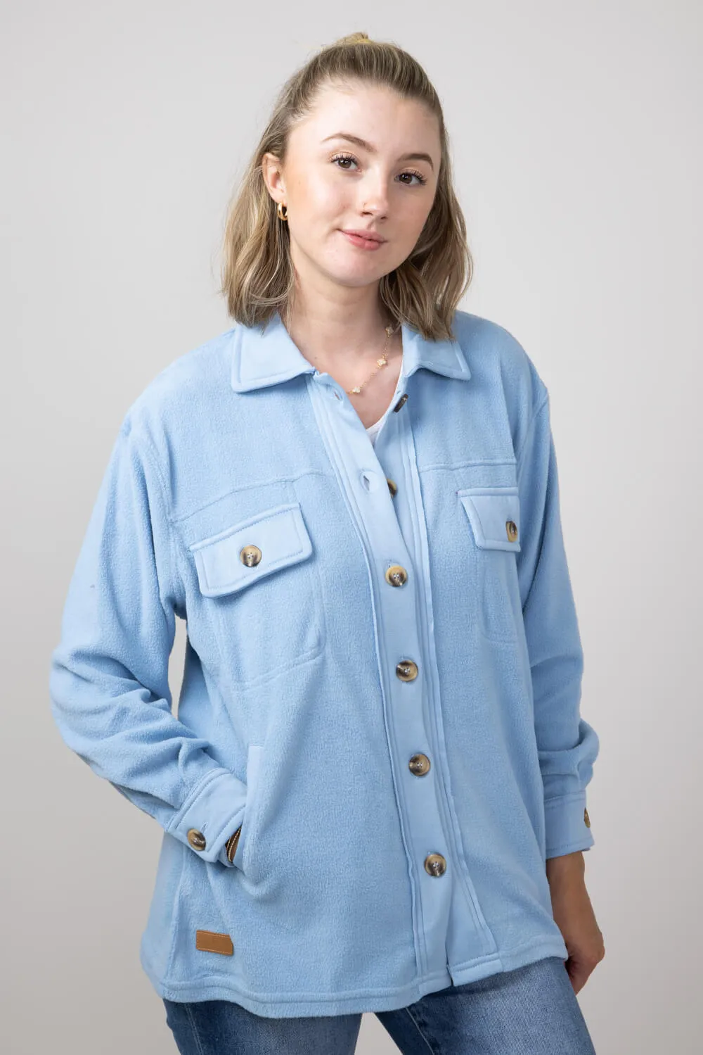 Simply Southern Solid Fleece Shacket for Women in Sky | PP-0224-SHKT-FLC-SKY sold by Glik’s product image thumbnail 3