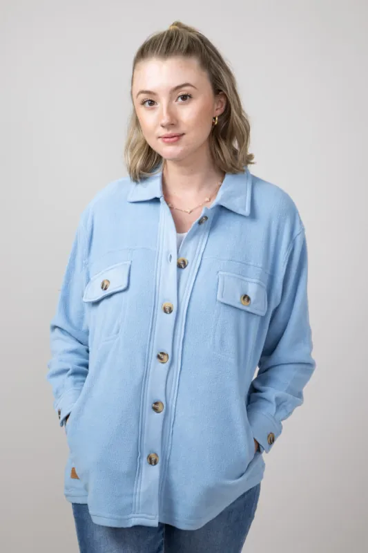 Simply Southern Solid Fleece Shacket for Women in Sky  | PP-0224-SHKT-FLC-SKY sold by Glik’s