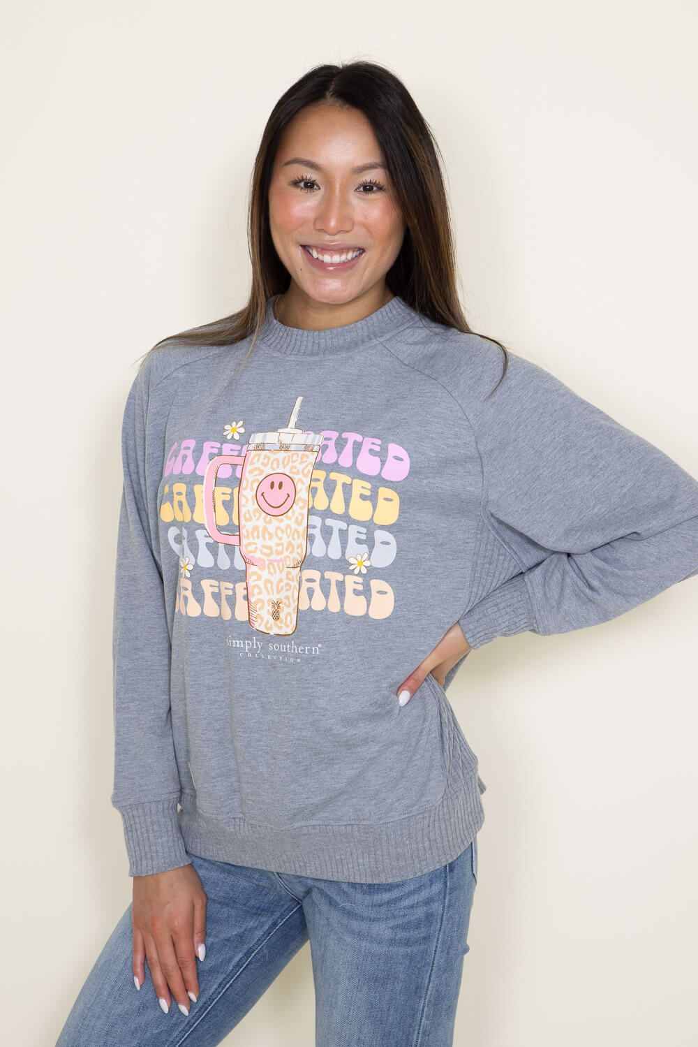 Simply Southern Caffeinated Crewneck for Women in Heather Grey | RCREW-CAFF-HTHRGRY sold by Glik’s product image thumbnail 3
