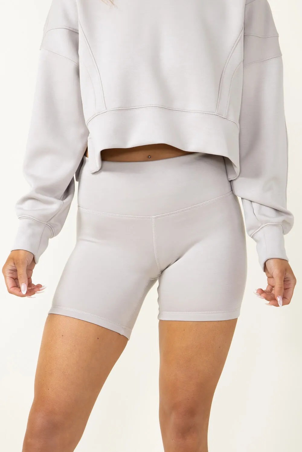 Crop Long Sleeve Top with Biker Short Matching Set for Women in Stone | PT17947-STONE sold by Glik’s product image thumbnail 5