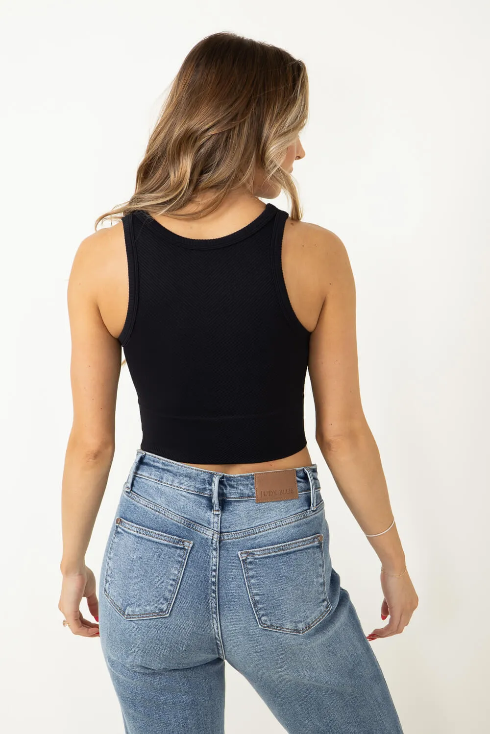 NikiBiki High Neck Ribbed Cropped Tank Top for Women in Black | NS7933-BLACK sold by Glik’s product image thumbnail 3
