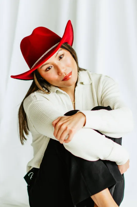 C.C. Felt Rhinestone Trim Cowgirl Hat for Women in Red | VCC0067BGD sold by Glik’s