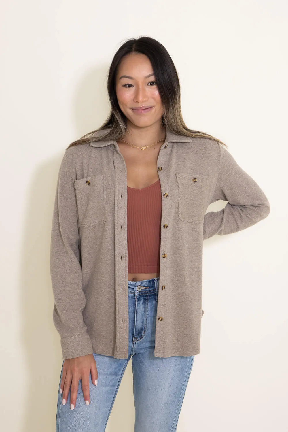 Thread & Supply Lewis Button Up Shirt for Women in Taupe | T1084PVXTS-TAUPE HEATHER sold by Glik’s product image thumbnail 4