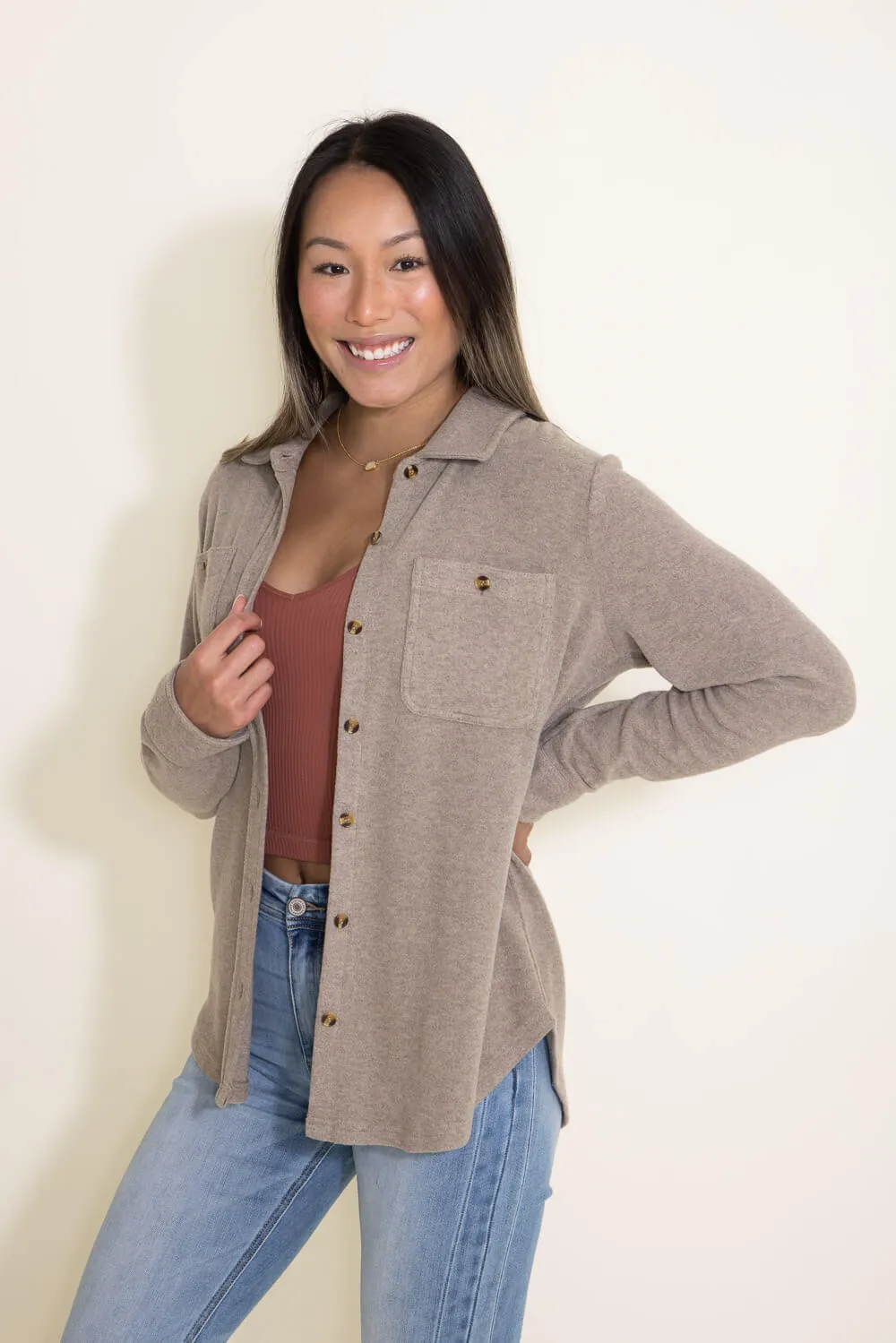 Thread & Supply Lewis Button Up Shirt for Women in Taupe | T1084PVXTS-TAUPE HEATHER sold by Glik’s product image thumbnail 5