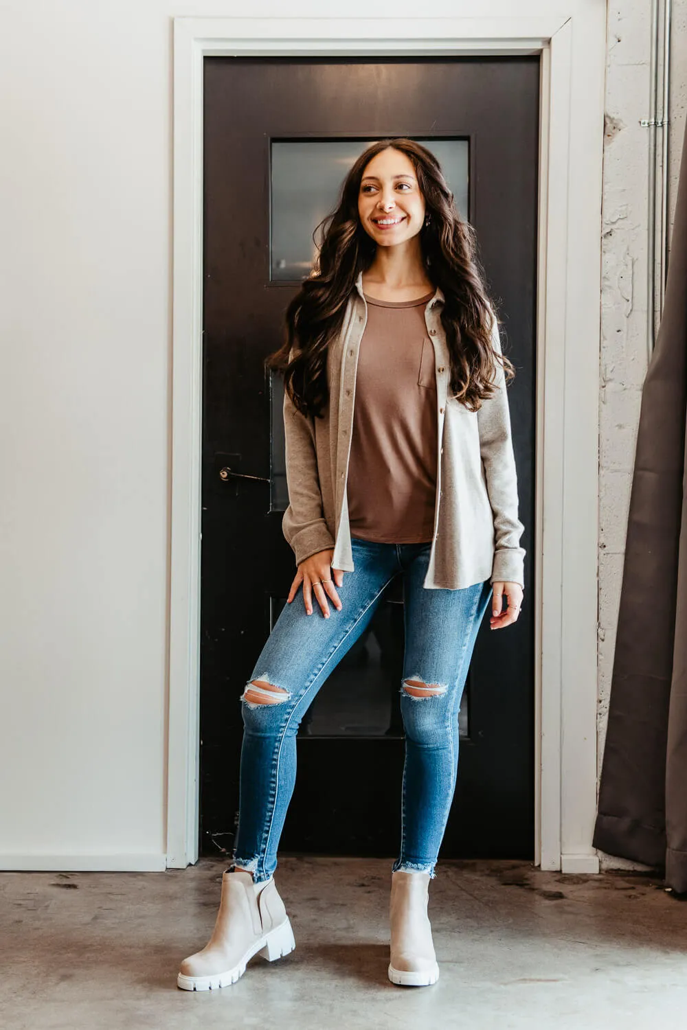 Thread & Supply Lewis Button Up Shirt for Women in Taupe | T1084PVXTS-TAUPE HEATHER sold by Glik’s