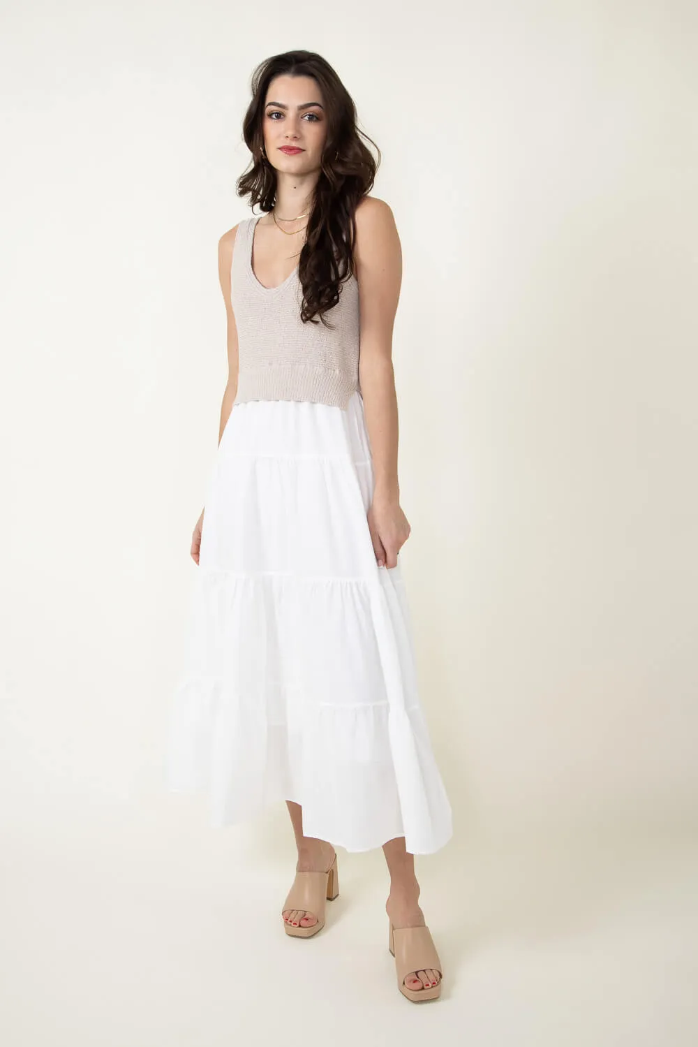 Elan Knit Mix Maxi Dress for Women in Natural/White | SWV5772-WHTNAT sold by Glik’s product image thumbnail 2