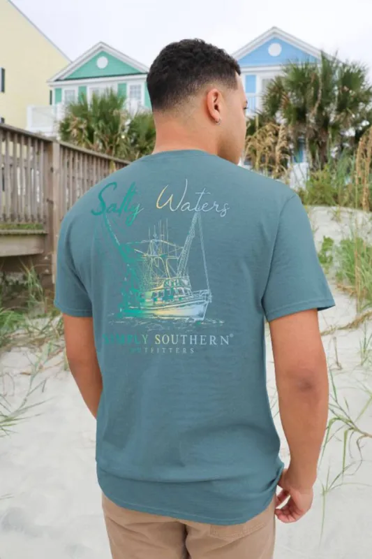 Simply Southern Boat & Salty Waters T-Shirt for Men in Blue | MN-SS-BOAT-COMET-S sold by Glik’s