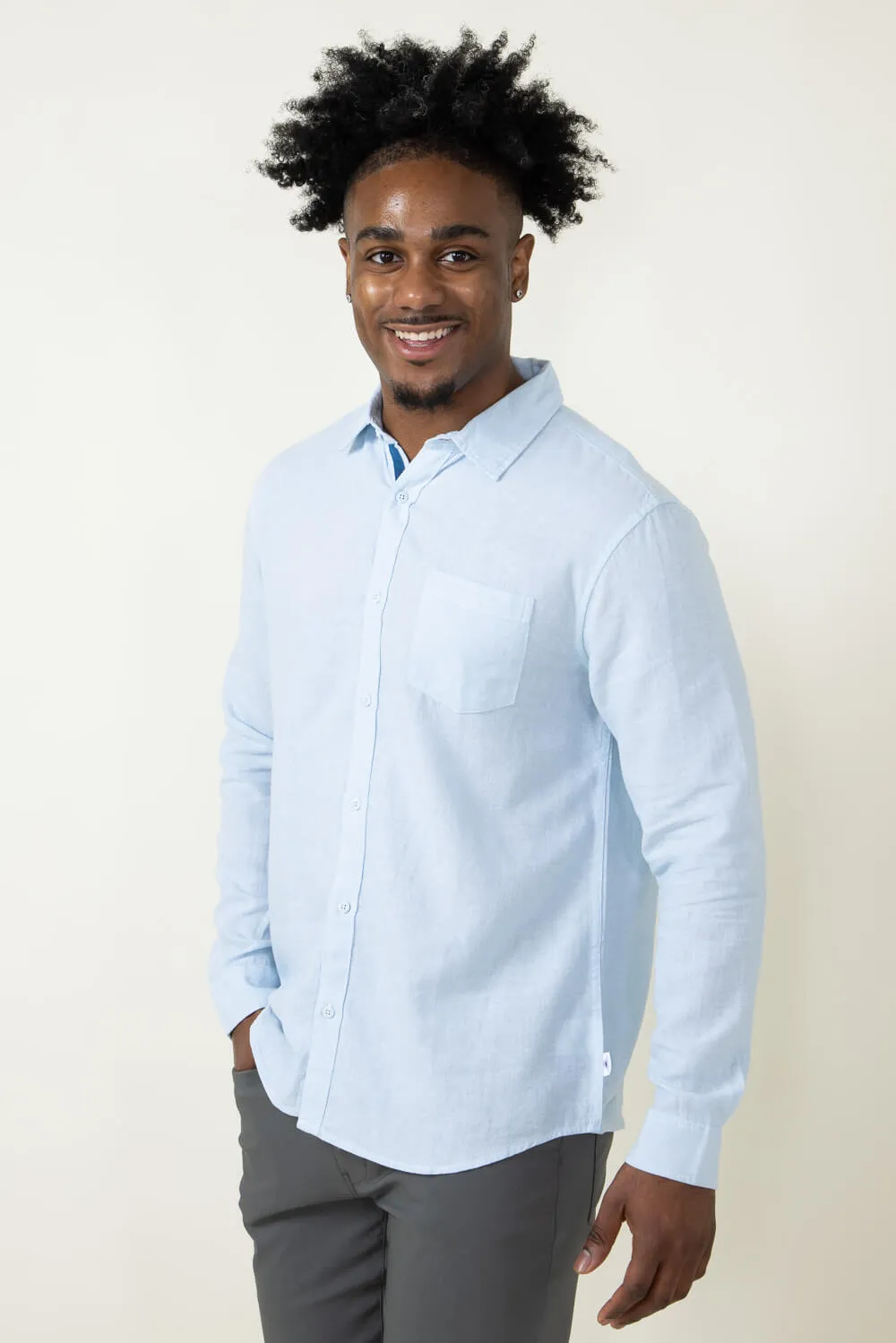 Vintage Summer Linen Button Down Shirt for Men in Blue | V62706-BLUE sold by Glik’s product image thumbnail 3