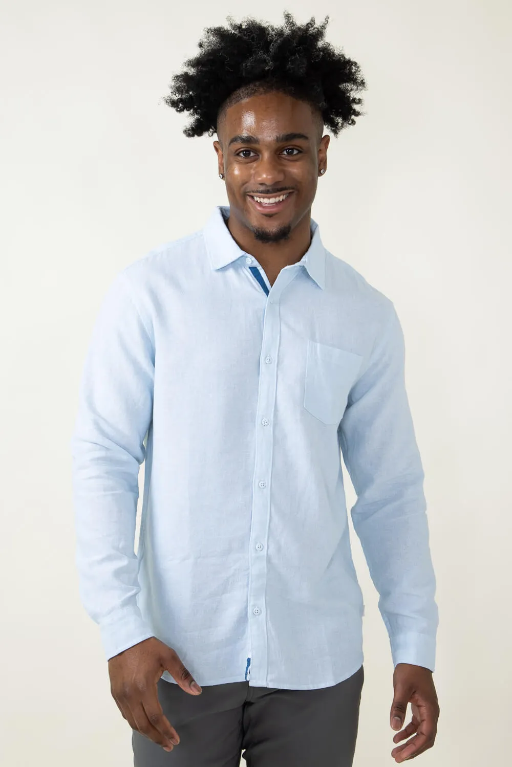 Vintage Summer Linen Button Down Shirt for Men in Blue | V62706-BLUE sold by Glik’s