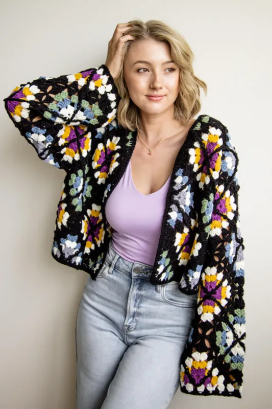 Elan Granny Square Crochet Cropped Cardigan for Women in Multi | SWC11301-MUL sold by Glik’s