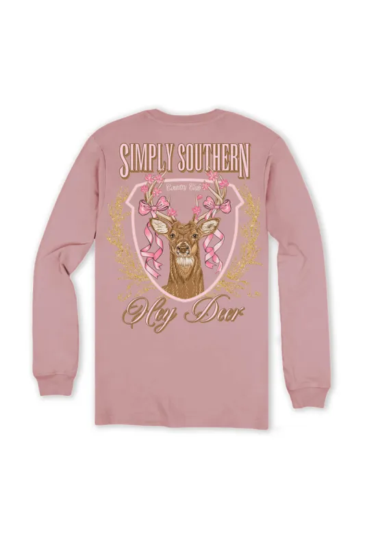 Simply Southern Plus Size Long Sleeve Hey Deer for Women in Suede | EXT-LS-DEER-SUEDE sold by Glik’s