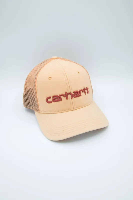 Carhartt Canvas Mesh-Back Logo Trucker Hat in Apricot | 101195-Q54 sold by Glik’s