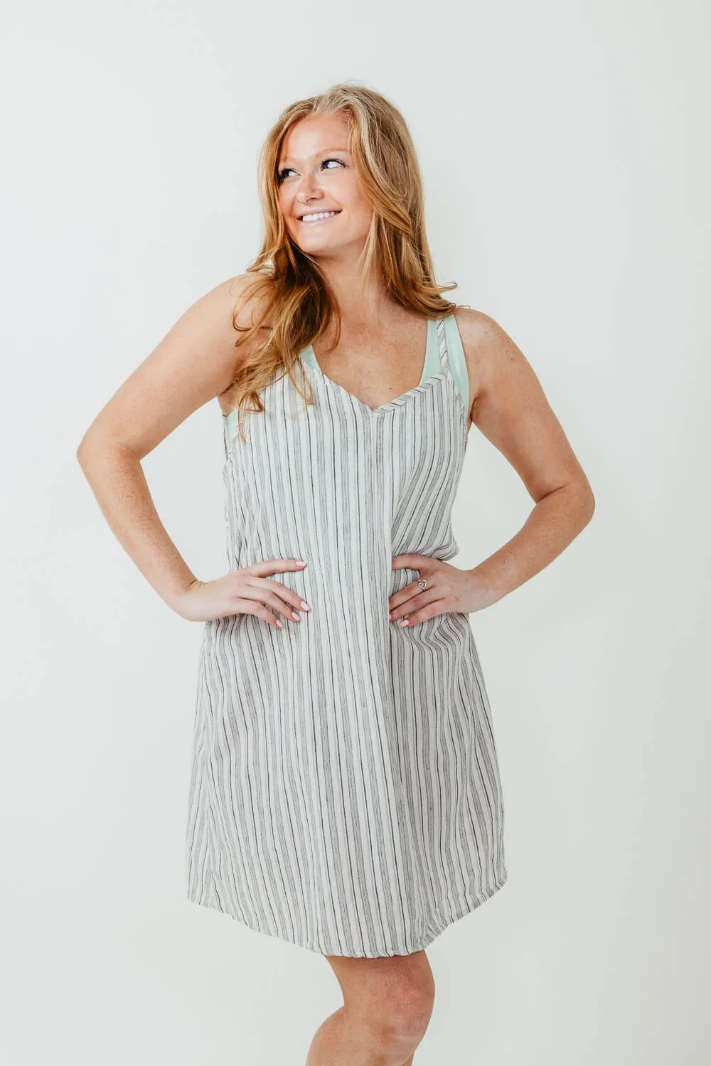 V-Neck Tie Detailed Mini Dress for Women in Grey | D40729B-OATMEALGREY sold by Glik’s product image thumbnail 4