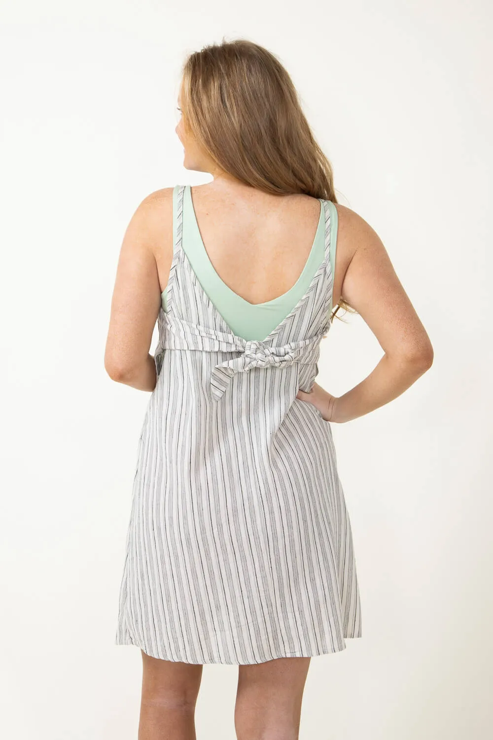 V-Neck Tie Detailed Mini Dress for Women in Grey | D40729B-OATMEALGREY sold by Glik’s product image thumbnail 3