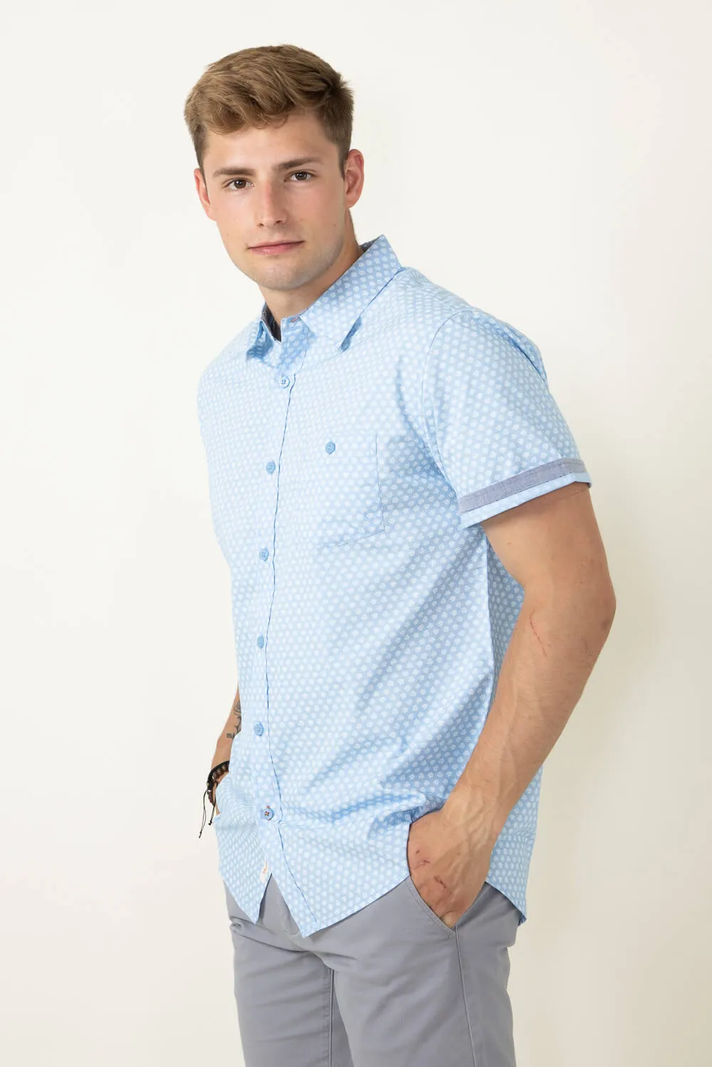 Weatherproof Vintage Woven Print Poplin Button Up Shirt for Men in Country Blue | S2484244GK-COUNTRY BLUE sold by Glik’s product image thumbnail 3