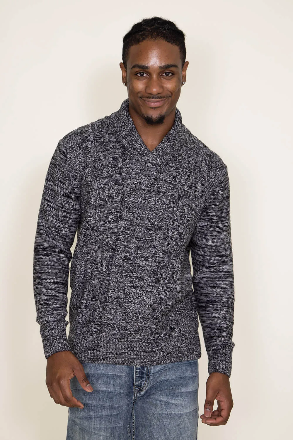 1897 Original 1/4 Shawl Cable Neck Sweater for Men in Black | 501GL-BLACK sold by Glik’s