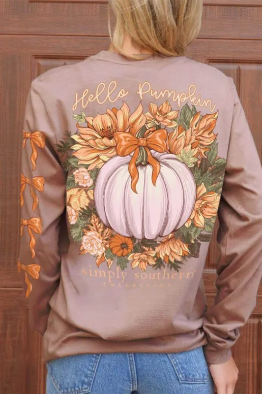 Simply Southern Long Sleeve Hello Pumpkin T-Shirt for Women in Army Brown | LS-PUMPKIN-ARMY sold by Glik’s