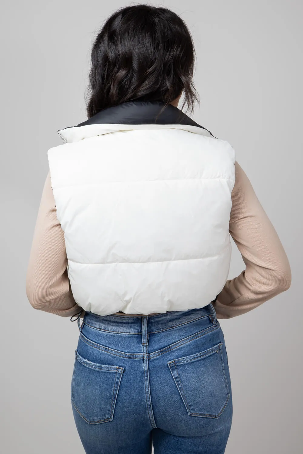 Love Tree Cropped Reversible Puffer Vest for Women in Black/White | 5089VH-BLACKOFFWHITE sold by Glik’s product image thumbnail 5