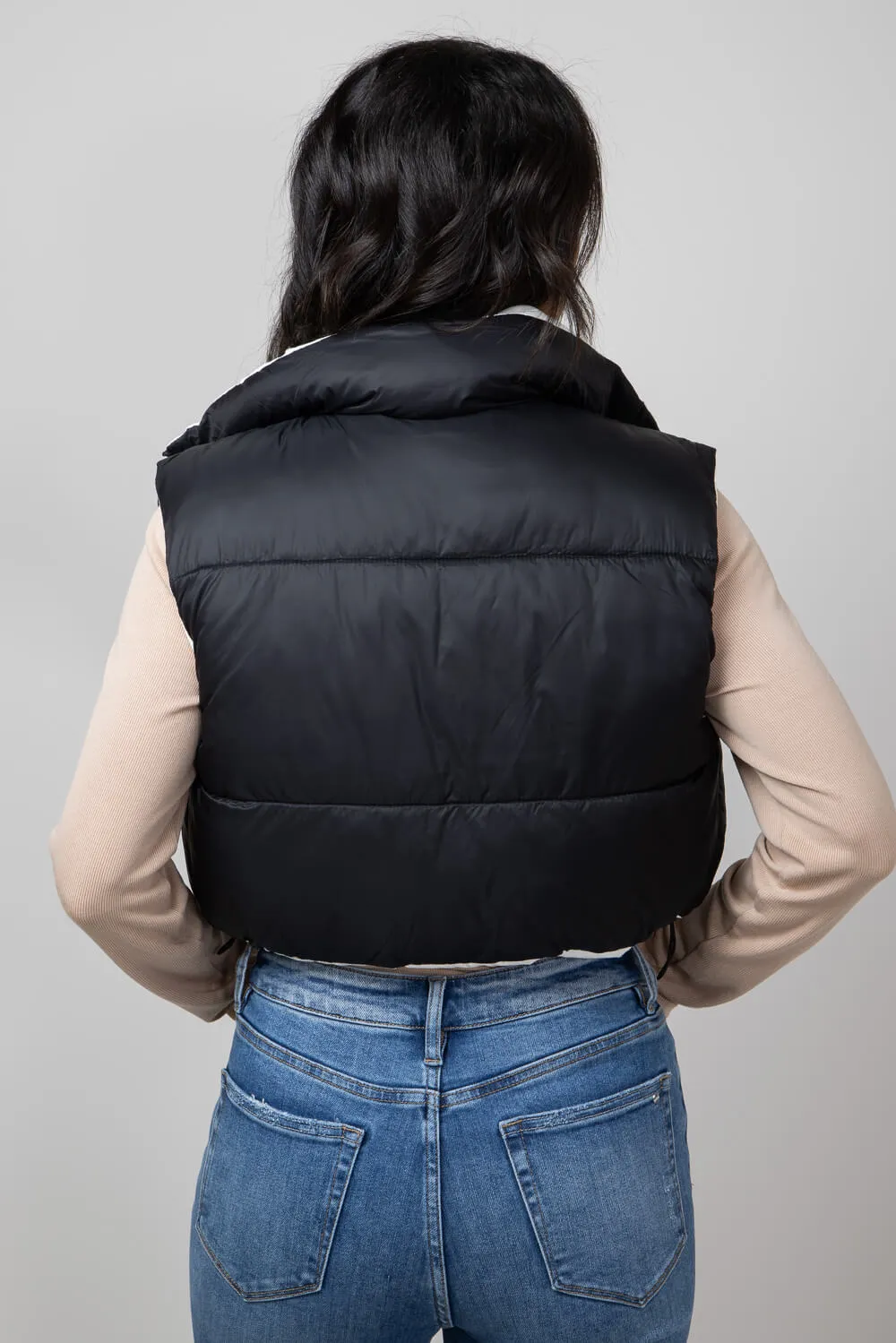 Love Tree Cropped Reversible Puffer Vest for Women in Black/White | 5089VH-BLACKOFFWHITE sold by Glik’s product image thumbnail 3