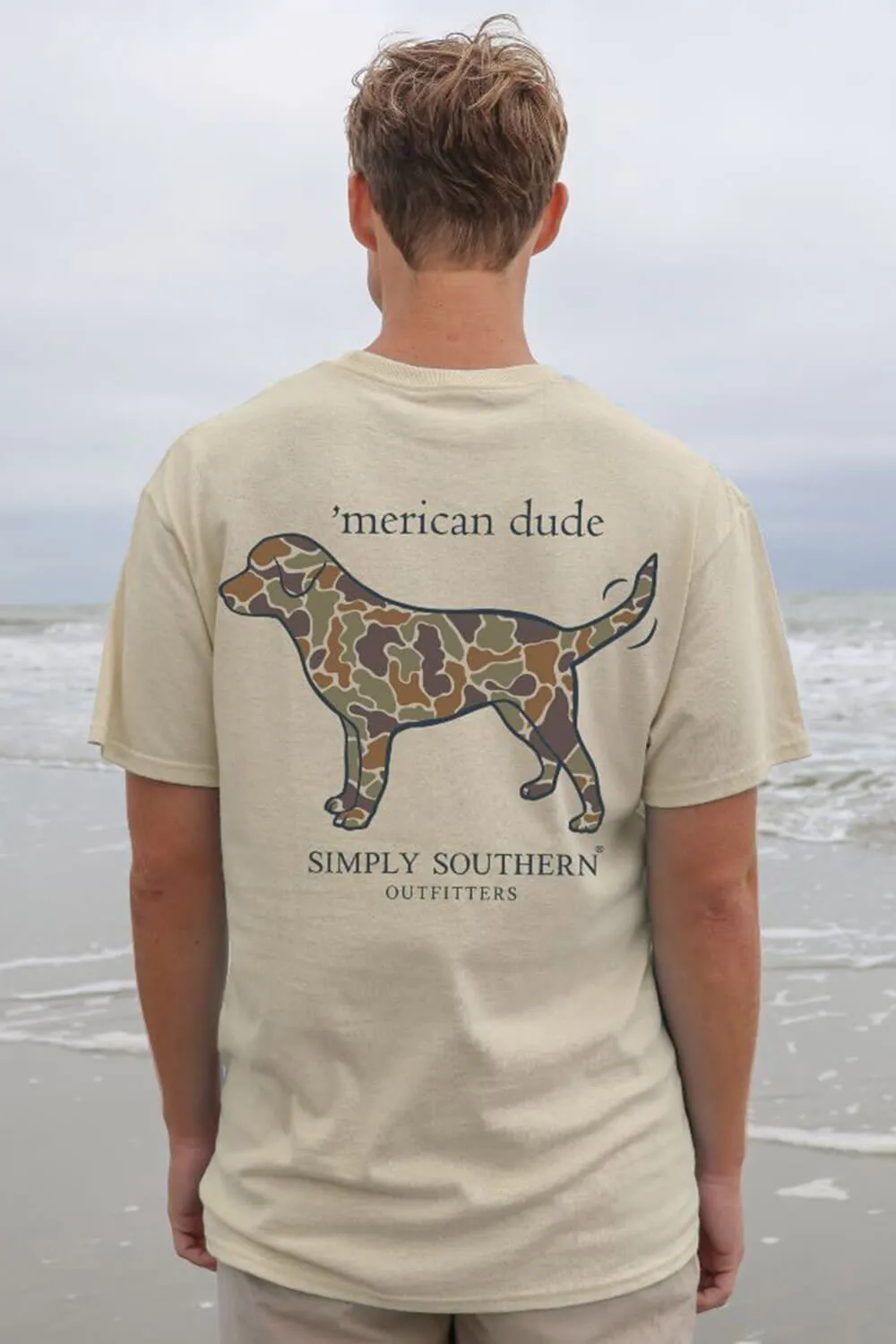 Simply Southern Camo Dog T-Shirt for Men in Sand | MN-SS-CAMODOG-SAND-S sold by Glik’s