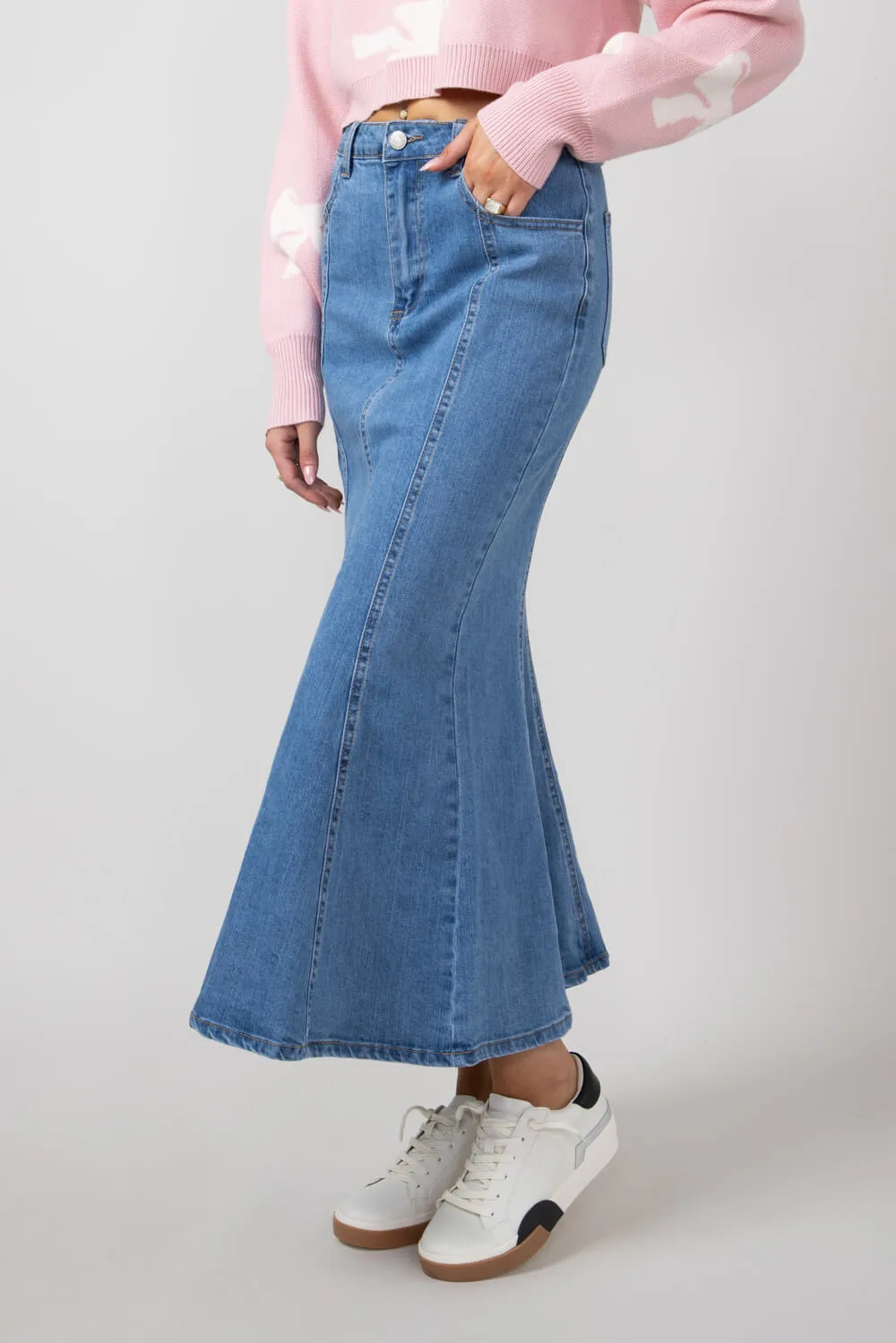 Denim Mermaid Maxi Skirt for Women | MAS2854-DENIM sold by Glik’s product image thumbnail 4
